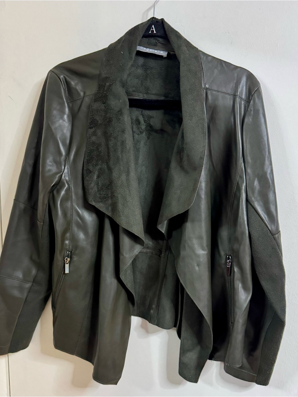 Olive Draped Leather Jacket